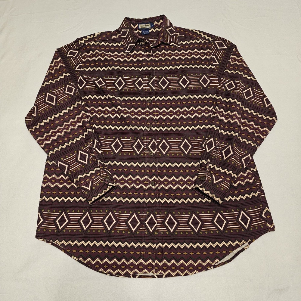 VTG Ruff Hewn Shirt Men's Lar Heavy Brushpopper Style Western Aztec Rodeo Cowboy